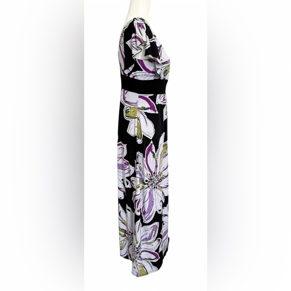 Dressbarn Maxi Dress 6 Black Purple Floral Print Empire Waist Flutter Sleeve - Picture 3 of 8